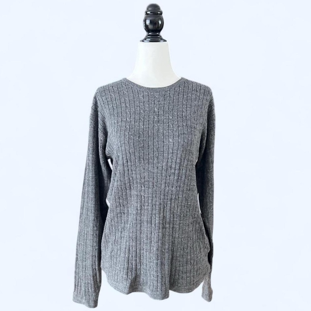 90s Casual Corner Grey Ribbed Cable Knit Wool Minimalist Capsule Sweater Large